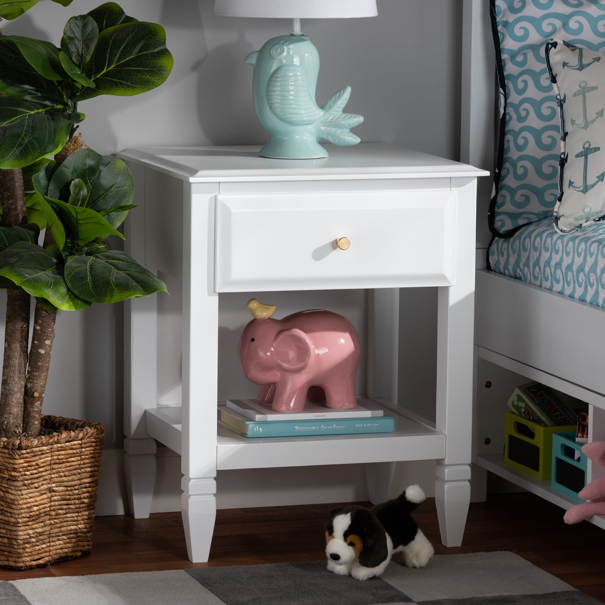 Naomi Classic and Transitional White Finished Wood 1-Drawer Bedroom Nightstand