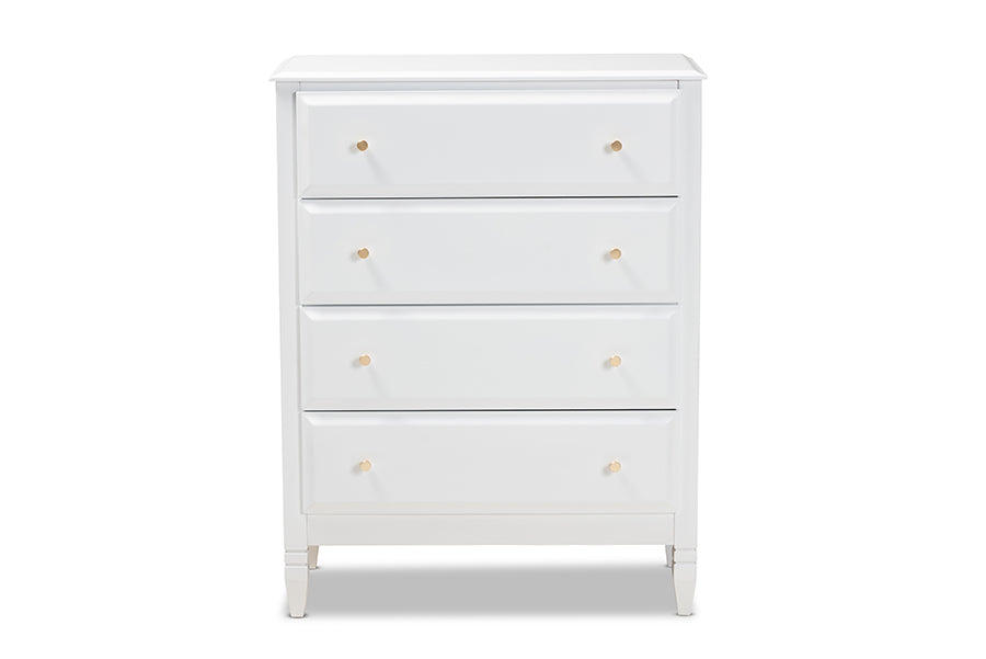Naomi Classic and Transitional White Finished Wood 4-Drawer Bedroom Chest