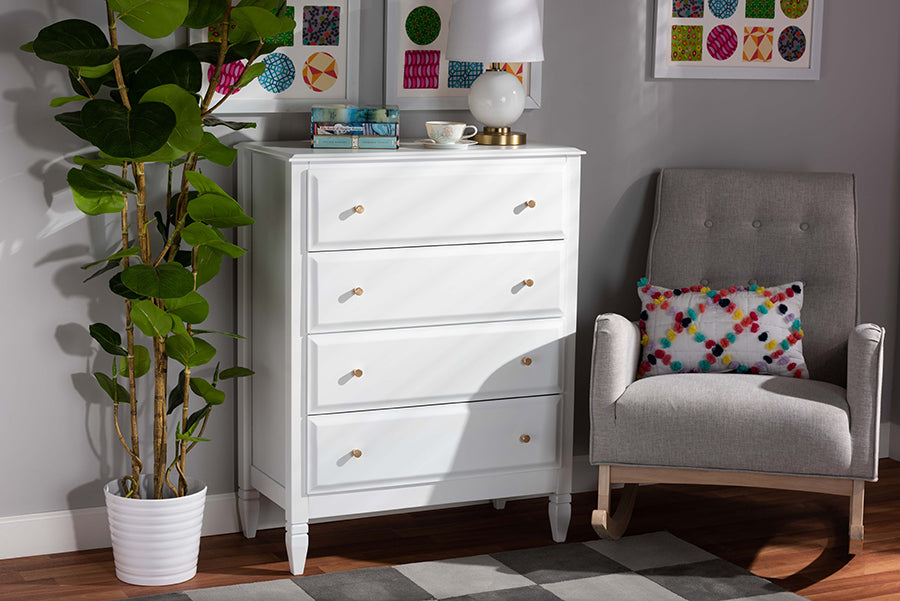 Naomi Classic and Transitional White Finished Wood 4-Drawer Bedroom Chest