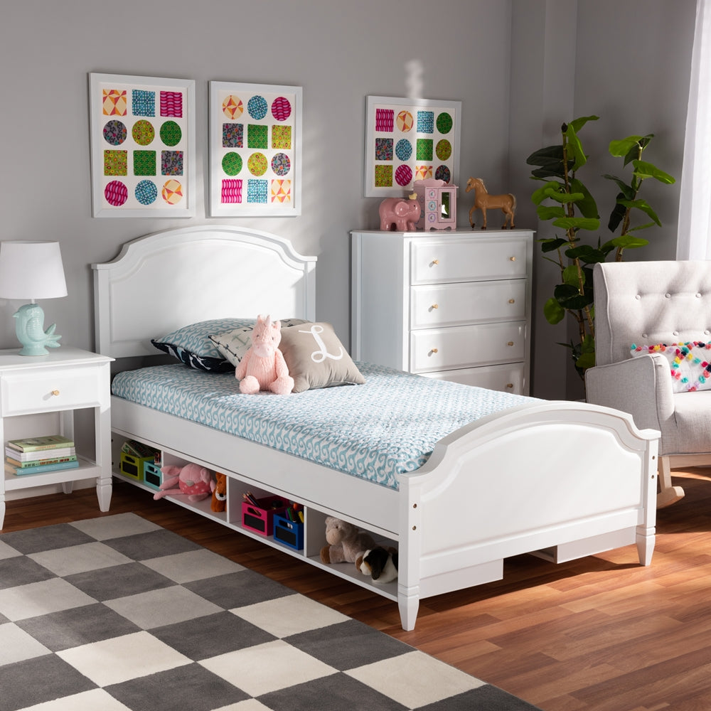 Elise Bed Traditional White Twin Size Platform with Storage