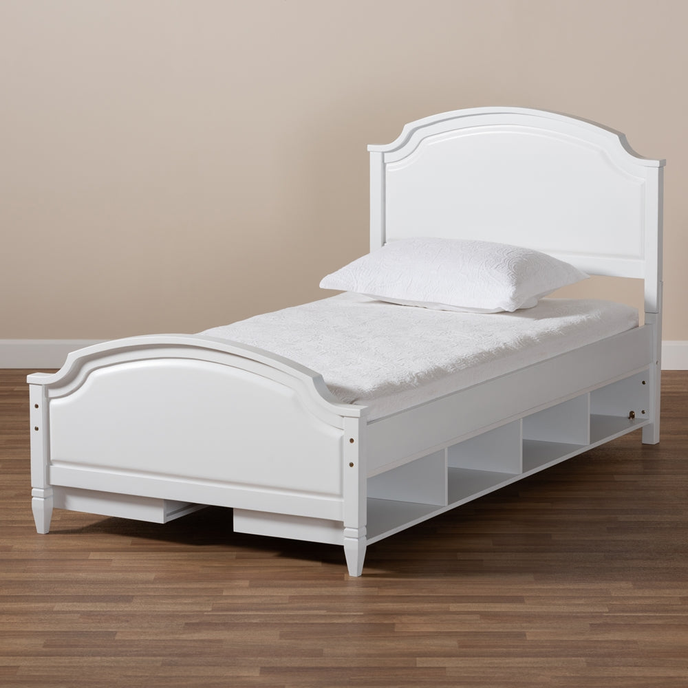 Elise Bed Traditional White Twin Size Platform with Storage