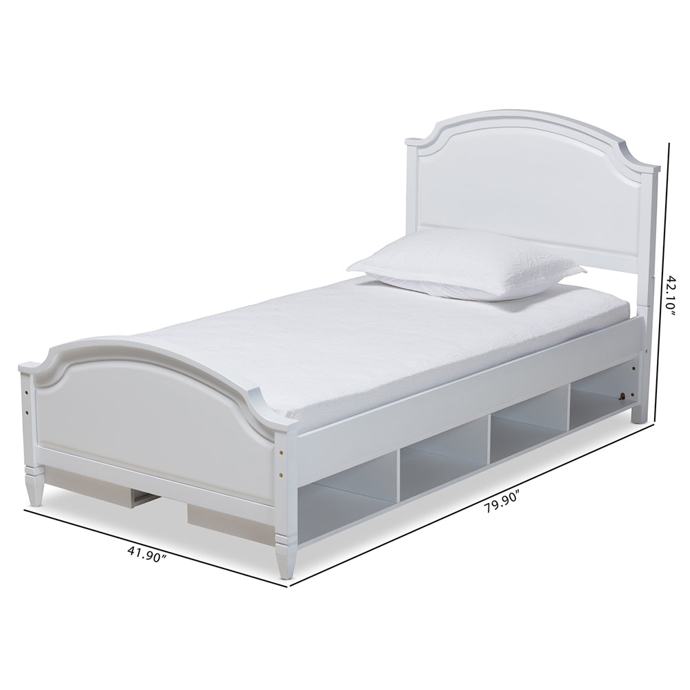 Elise Bed Traditional White Twin Size Platform with Storage