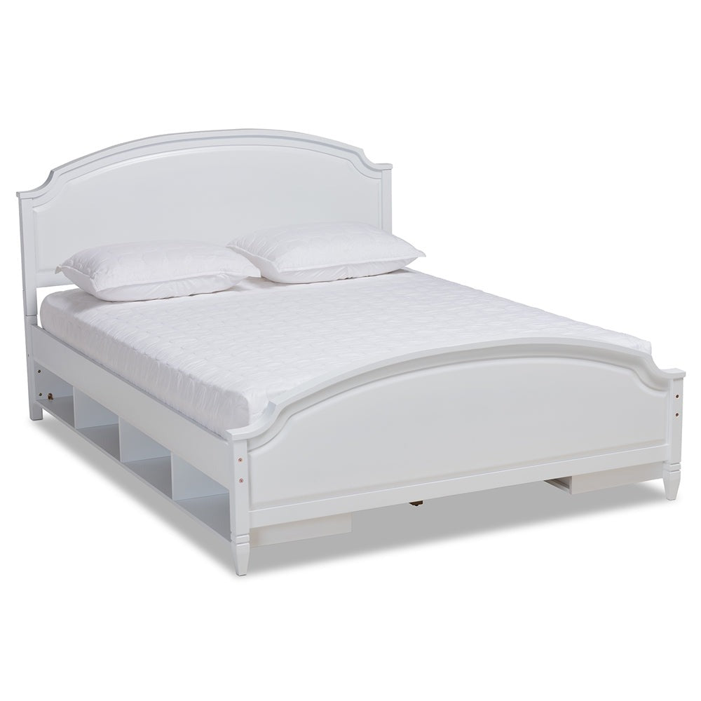 Elise Bed Traditional White Queen Platform with Storage