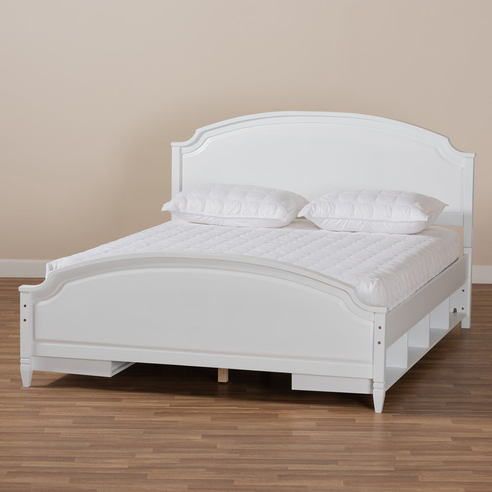 Elise Bed Traditional White Queen Platform with Storage