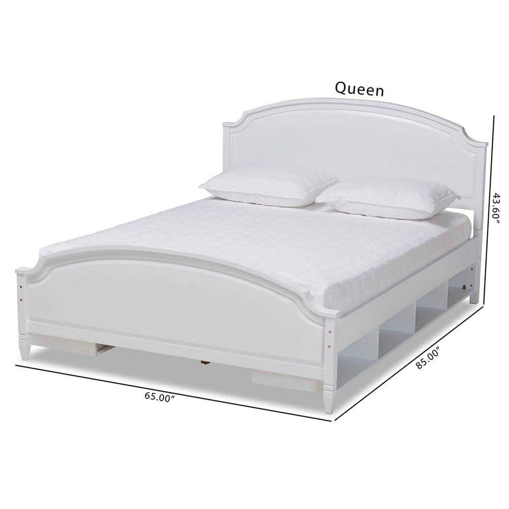 Elise Bed Traditional White Queen Platform with Storage