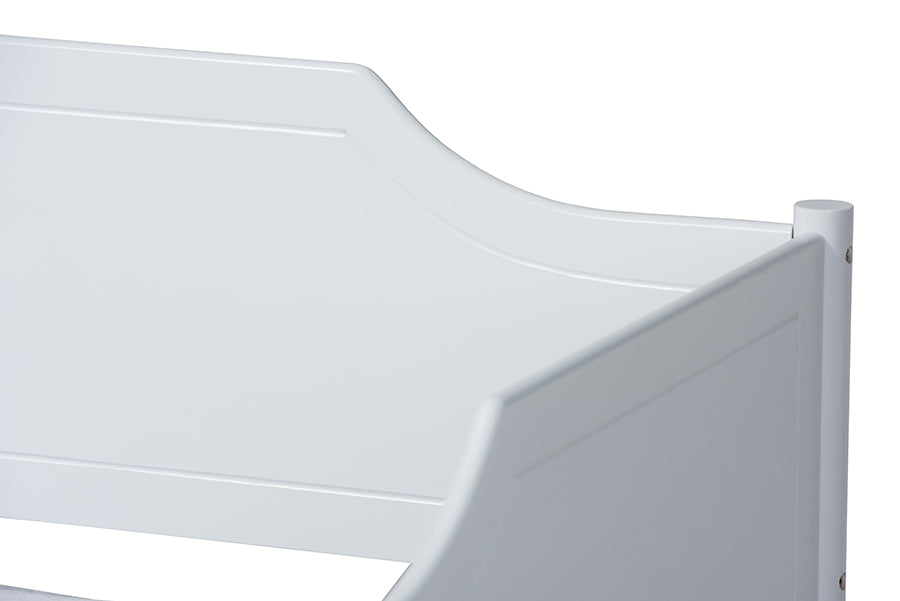 Alya Classic White Finished Wood Twin Size Daybed With Roll-Out Trundle Bed