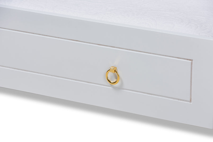 Alya Classic White Finished Wood Twin Size Daybed With Roll-Out Trundle Bed