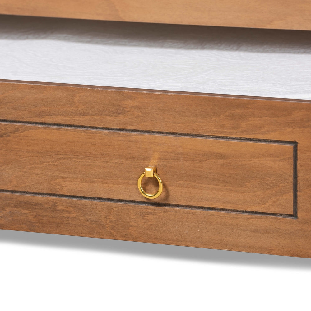 Alya Classic Traditional Farmhouse Walnut Brown Finished Wood Twin Size Daybed with Roll-Out Trundle Bed