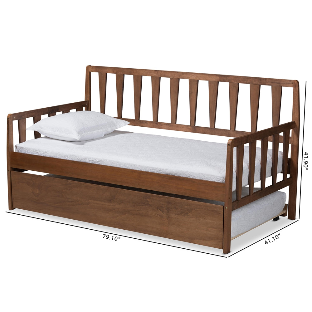 Midori Daybed Transitional Walnut Wood Twin with Roll-Out Trundle