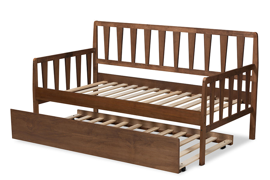 Midori Daybed Transitional Walnut Wood Twin with Roll-Out Trundle