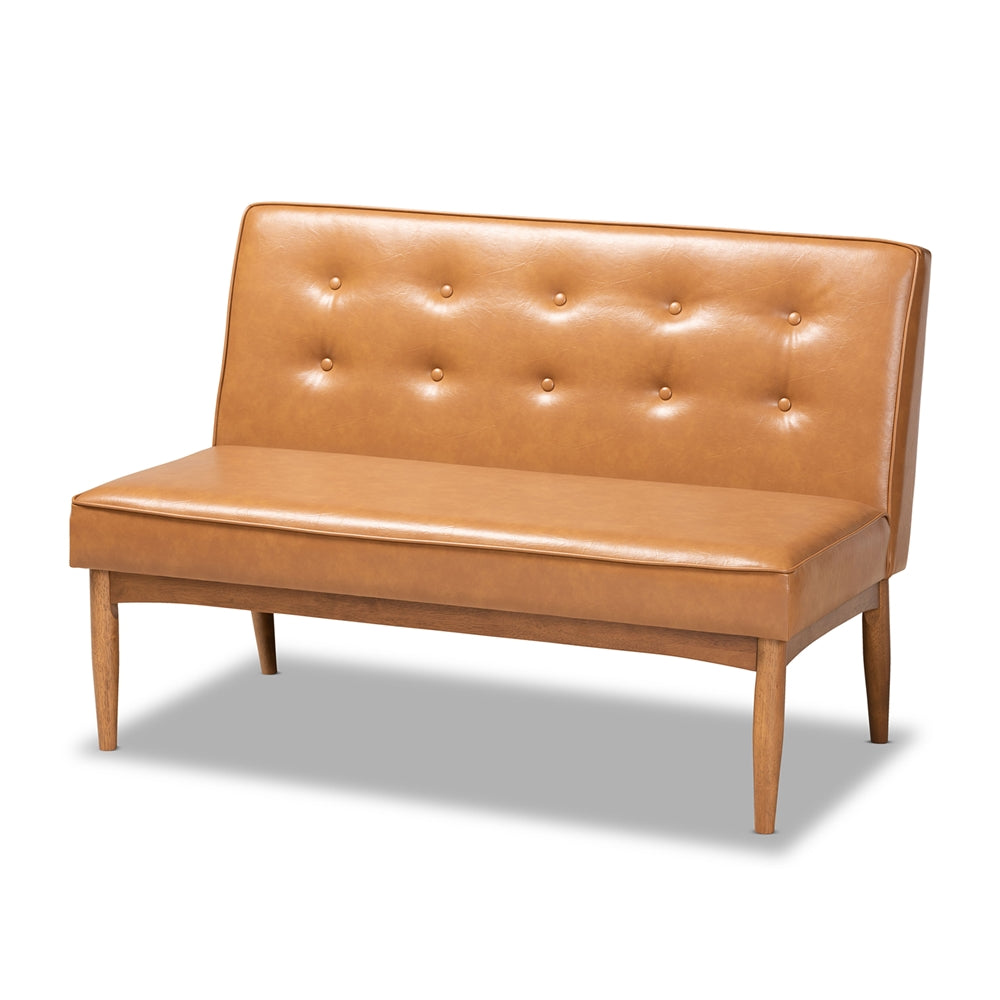 Arvid Mid-Century Modern Tan Faux Leather Upholstered and Walnut Brown Finished Wood 4-Piece Dining Nook Set