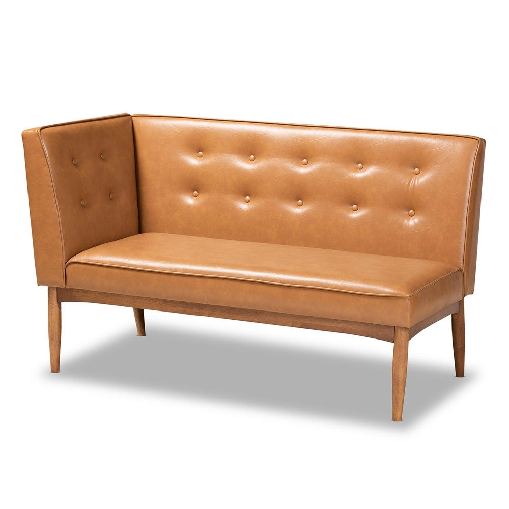 Arvid Mid-Century Modern Tan Faux Leather Upholstered and Walnut Brown Finished Wood 4-Piece Dining Nook Set