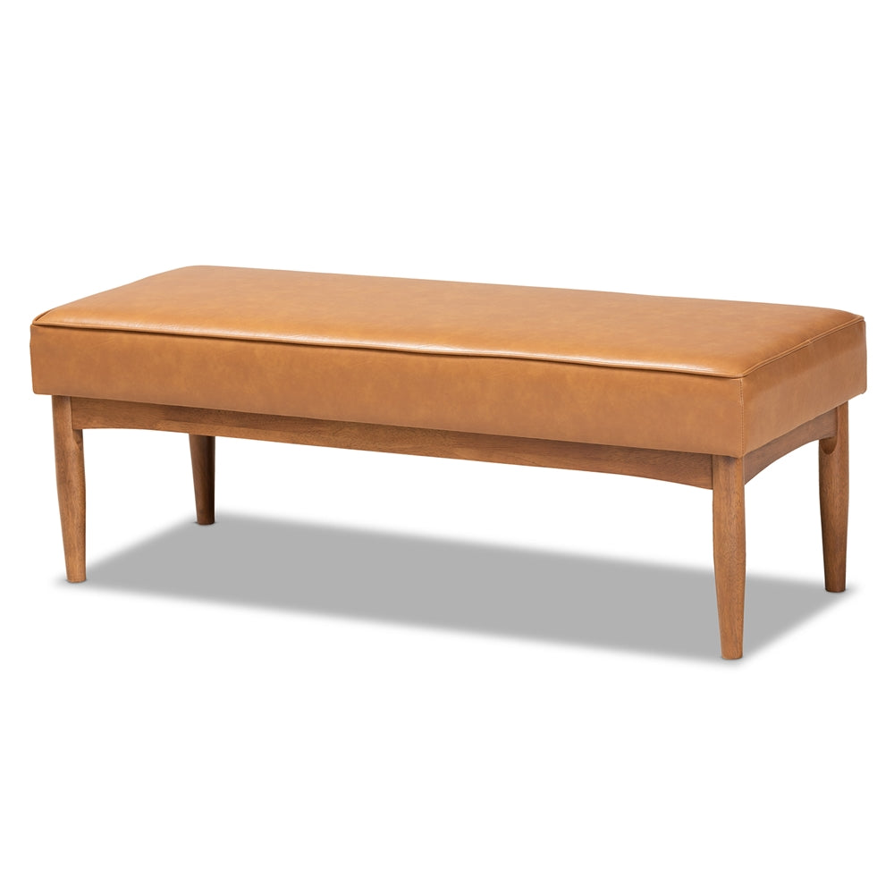 Arvid Mid-Century Modern Tan Faux Leather Upholstered and Walnut Brown Finished Wood 4-Piece Dining Nook Set