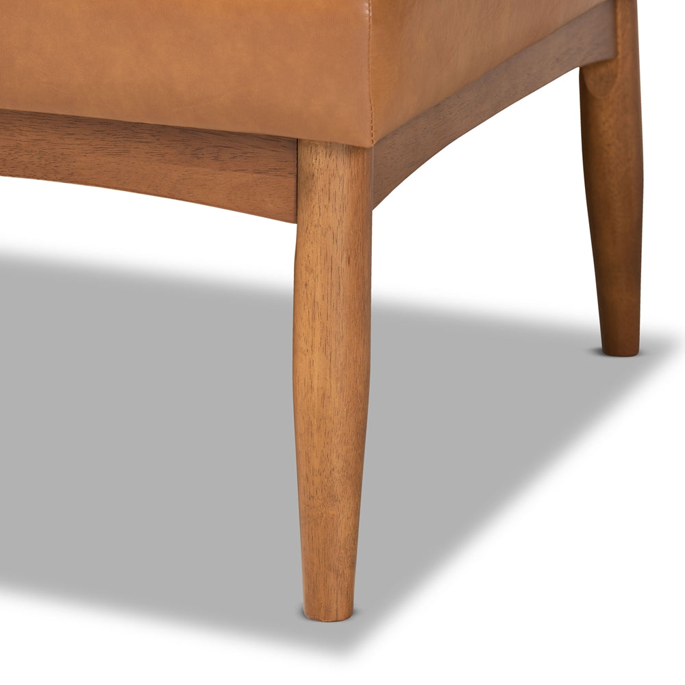 Arvid Mid-Century Modern Tan Faux Leather Upholstered and Walnut Brown Finished Wood 4-Piece Dining Nook Set