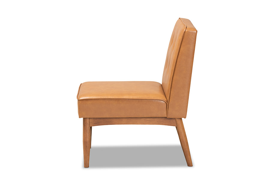 Arvid Mid-Century Modern Tan Faux Leather Upholstered and Walnut Brown Finished Wood Dining Chair
