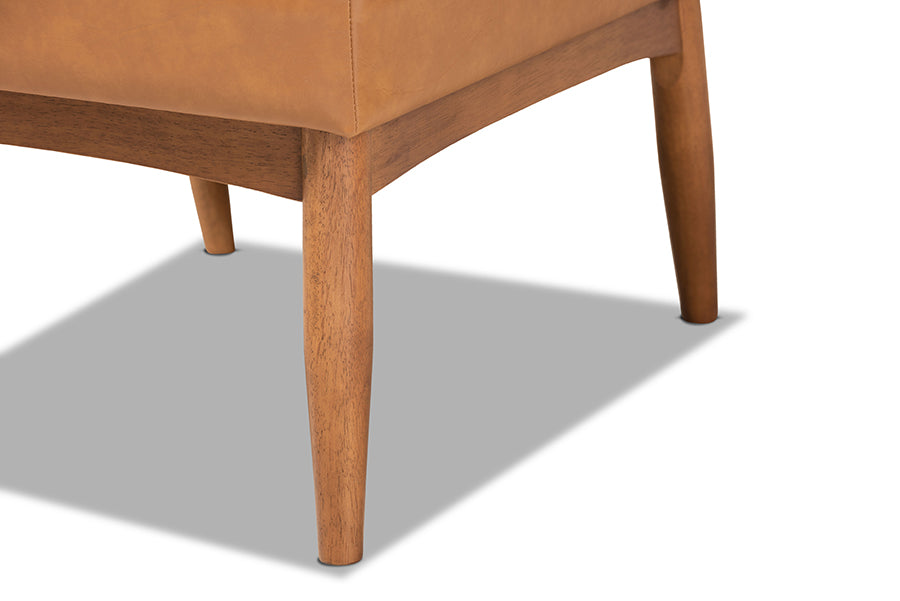 Arvid Mid-Century Modern Tan Faux Leather Upholstered and Walnut Brown Finished Wood Dining Chair
