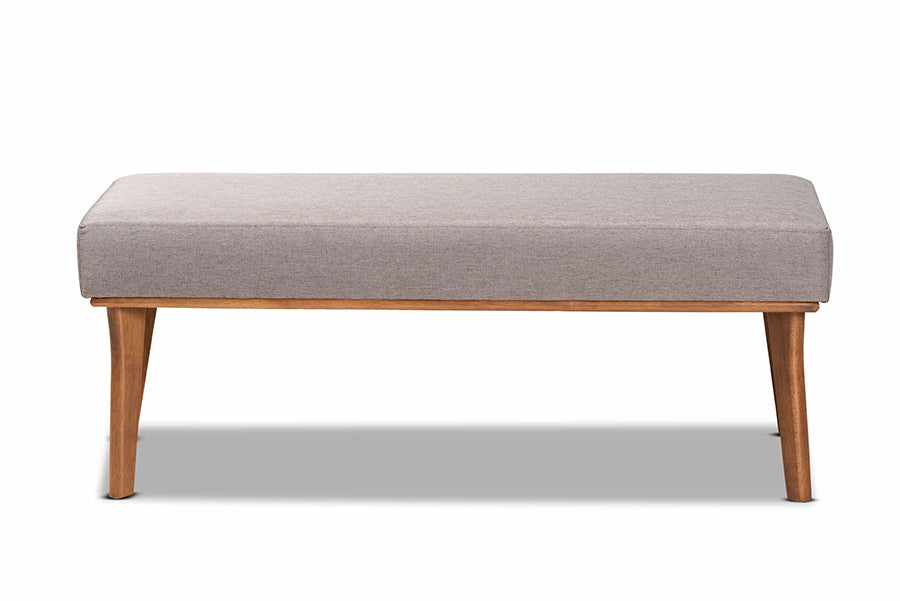 Odessa Mid-Century Modern Grey Fabric Upholstered and Walnut Brown Finished Wood Dining Bench