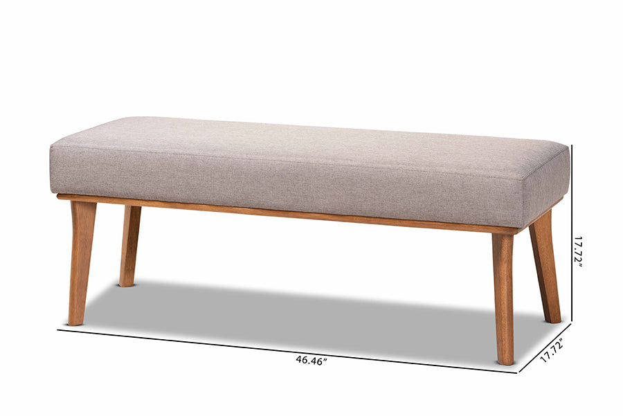 Odessa Mid-Century Modern Grey Fabric Upholstered and Walnut Brown Finished Wood Dining Bench
