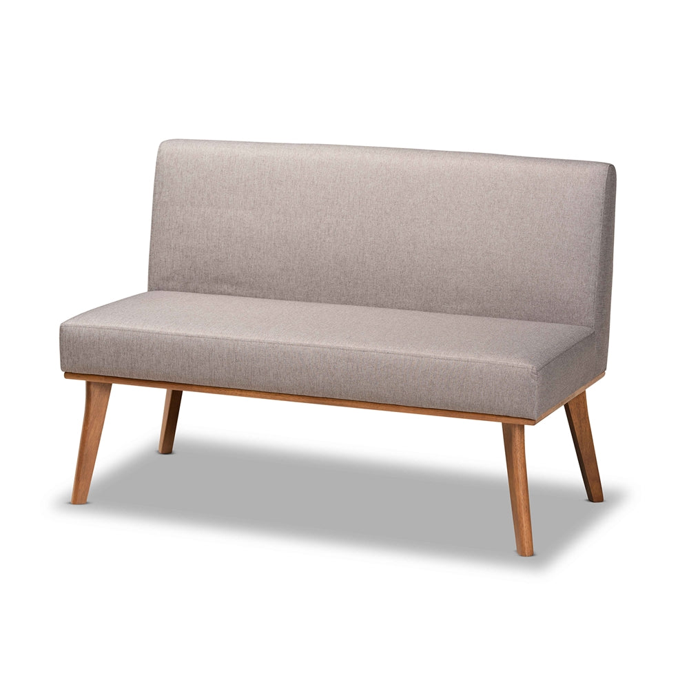 Odessa Mid-Century Modern Grey Fabric Upholstered and Walnut Brown Finished Wood 5-Piece Dining Nook Set