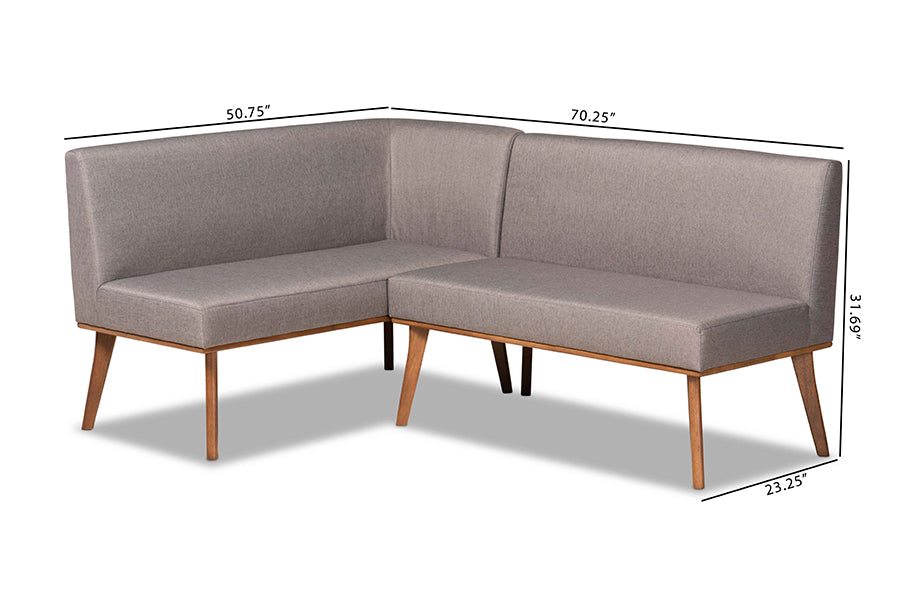 Odessa Mid-Century Modern Grey Fabric Upholstered and Walnut Brown Finished 2-Piece Wood Dining Nook Banquette Set