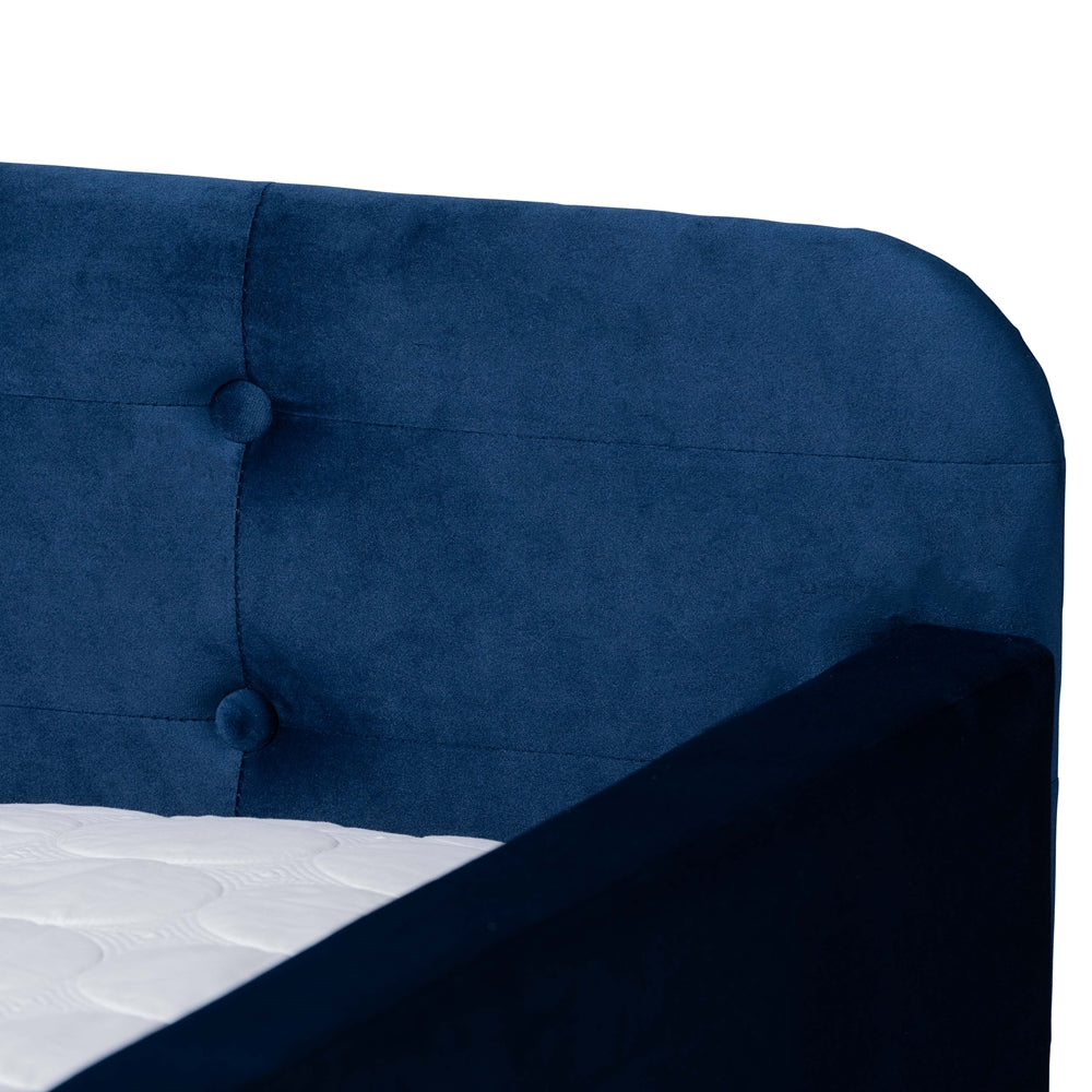 Jona Modern and Contemporary Transitional Navy Blue Velvet Fabric Upholstered and Button Tufted Full Size Daybed with Trundle