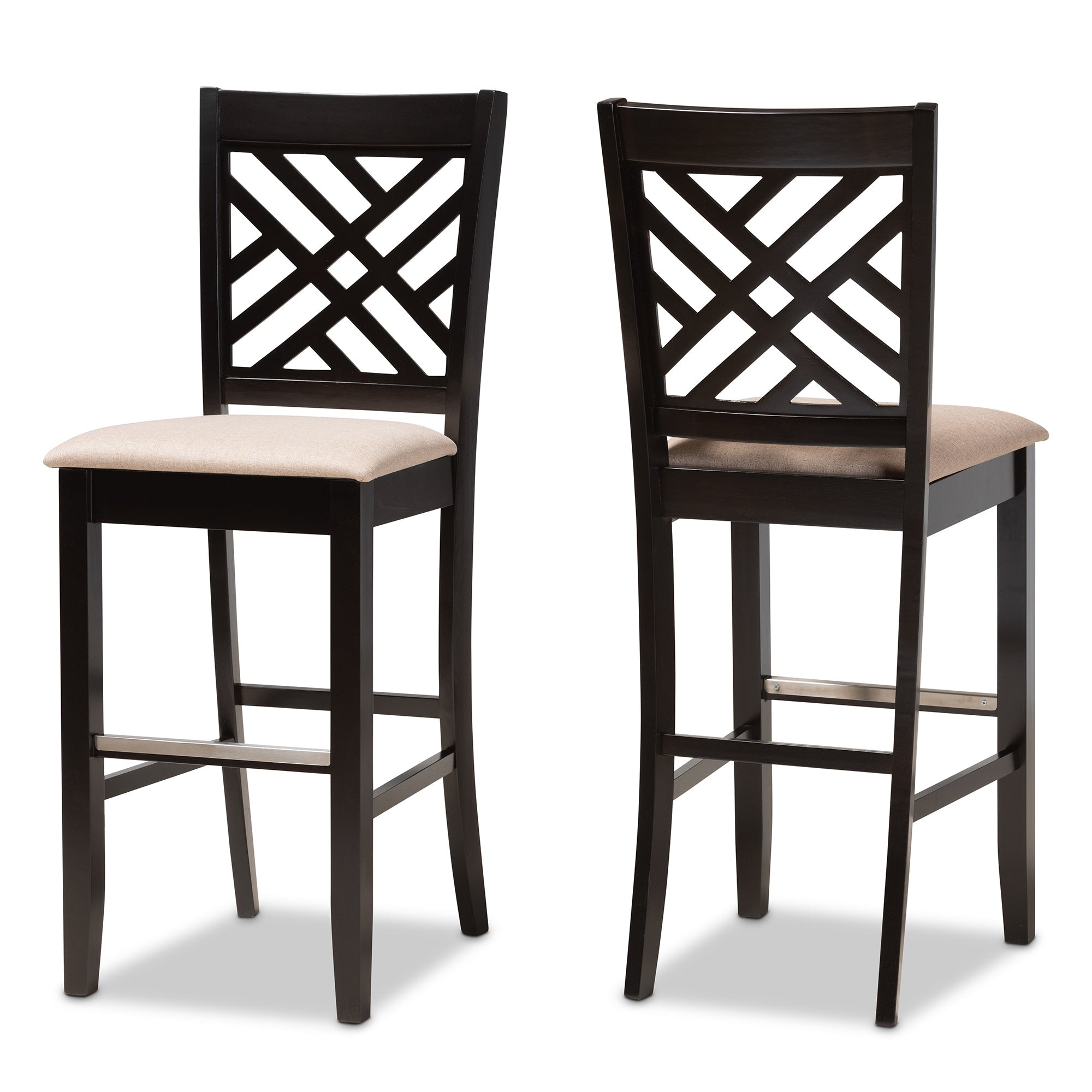 Jason Modern and Contemporary Sand Fabric Upholstered and Espresso Brown Finished Wood 2-Piece Bar Stool Set