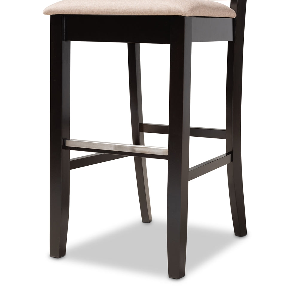 Jason Modern and Contemporary Sand Fabric Upholstered and Espresso Brown Finished Wood 2-Piece Bar Stool Set