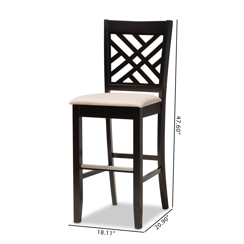 Jason Modern and Contemporary Sand Fabric Upholstered and Espresso Brown Finished Wood 2-Piece Bar Stool Set