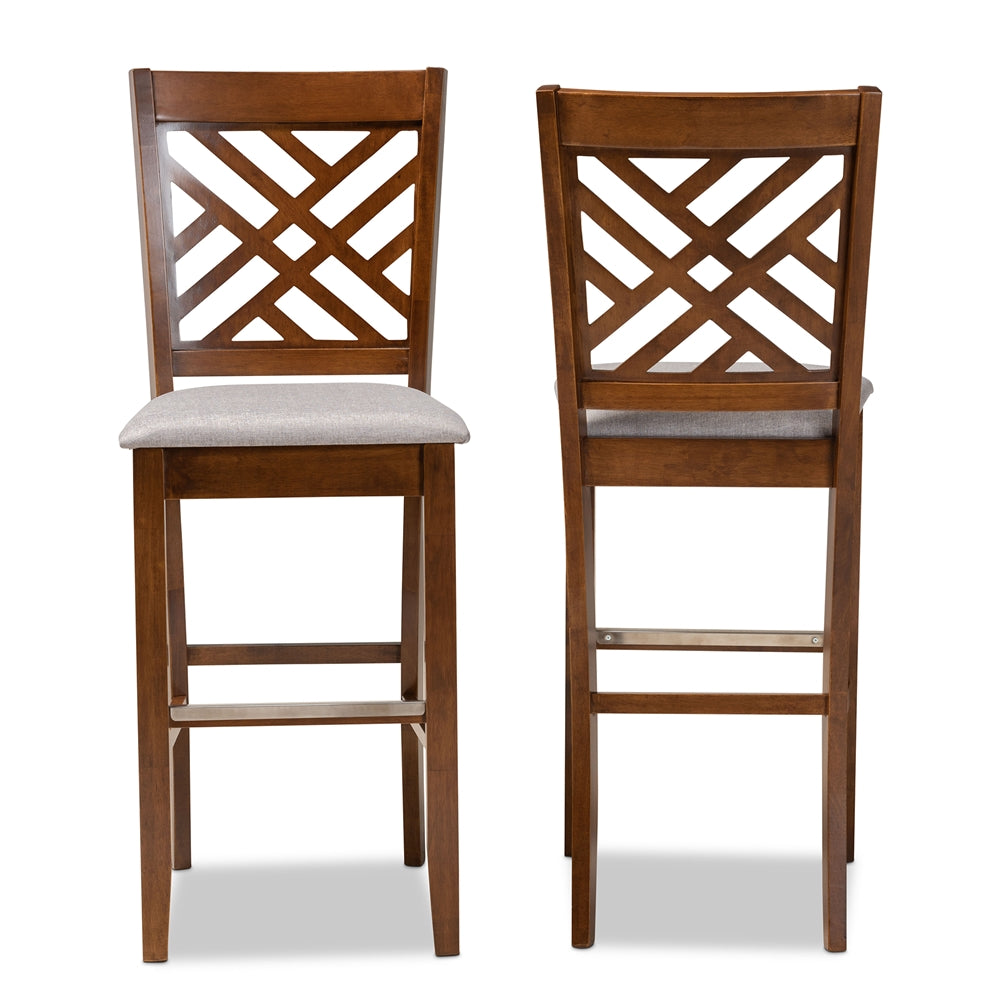 Jason Modern and Contemporary Grey Fabric Upholstered and Walnut Brown Finished Wood 2-Piece Bar Stool Set