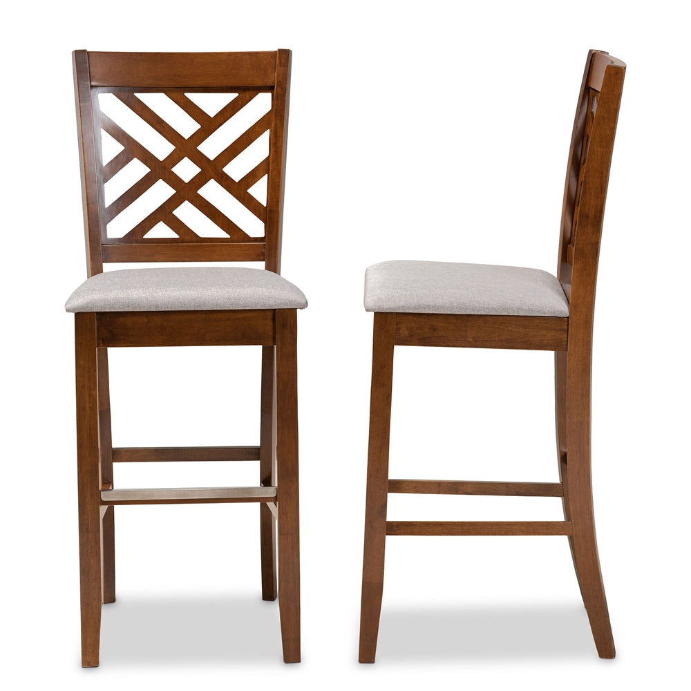 Jason Modern and Contemporary Grey Fabric Upholstered and Walnut Brown Finished Wood 2-Piece Bar Stool Set