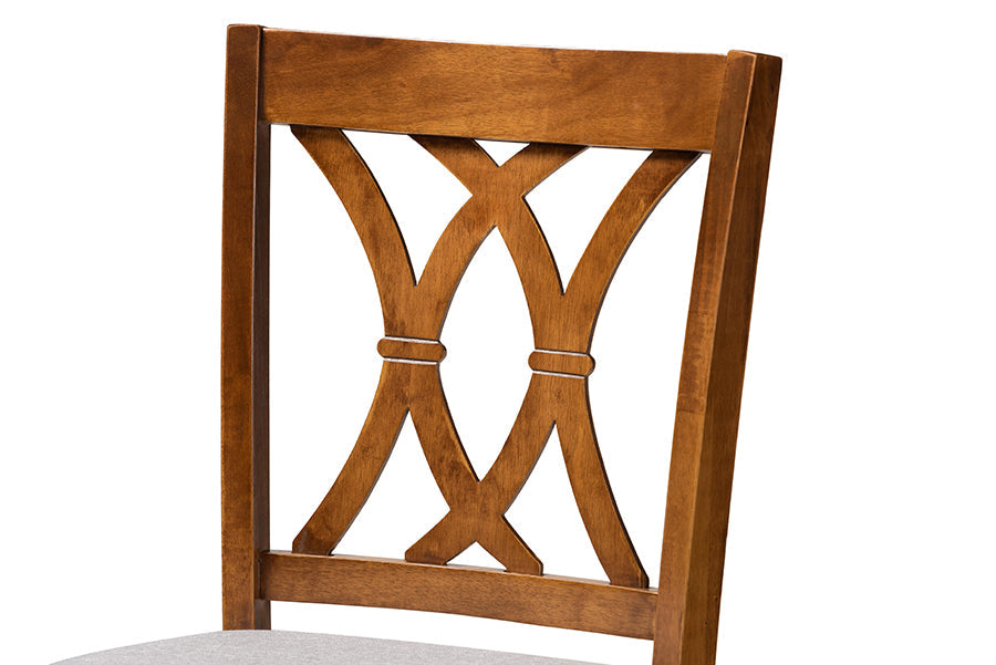 Calista Modern and Contemporary Grey Fabric Upholstered and Walnut Brown Finished Wood 2-Piece Bar Stool Set