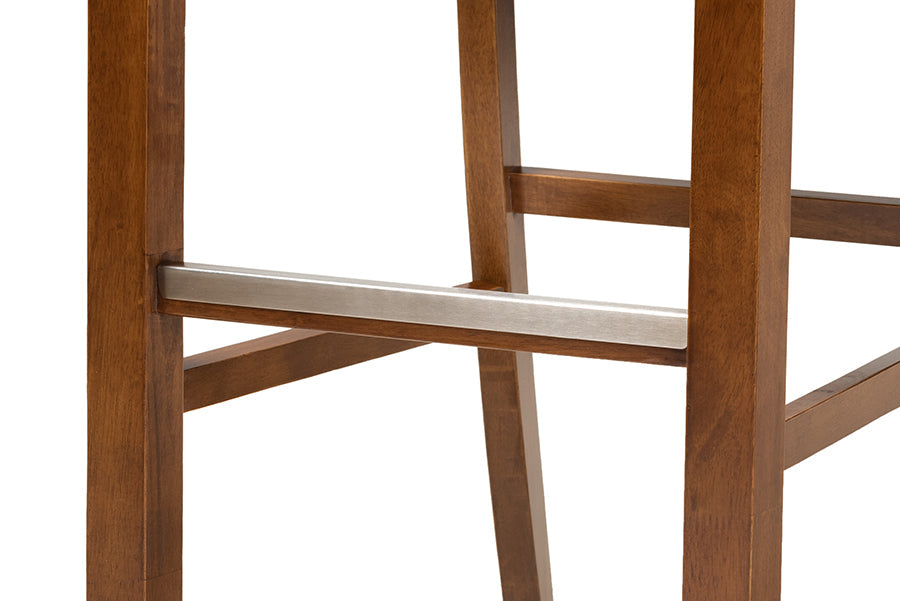 Calista Modern and Contemporary Grey Fabric Upholstered and Walnut Brown Finished Wood 2-Piece Bar Stool Set