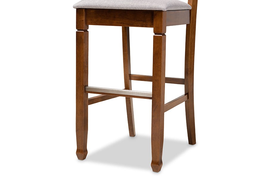 Calista Modern and Contemporary Grey Fabric Upholstered and Walnut Brown Finished Wood 2-Piece Bar Stool Set