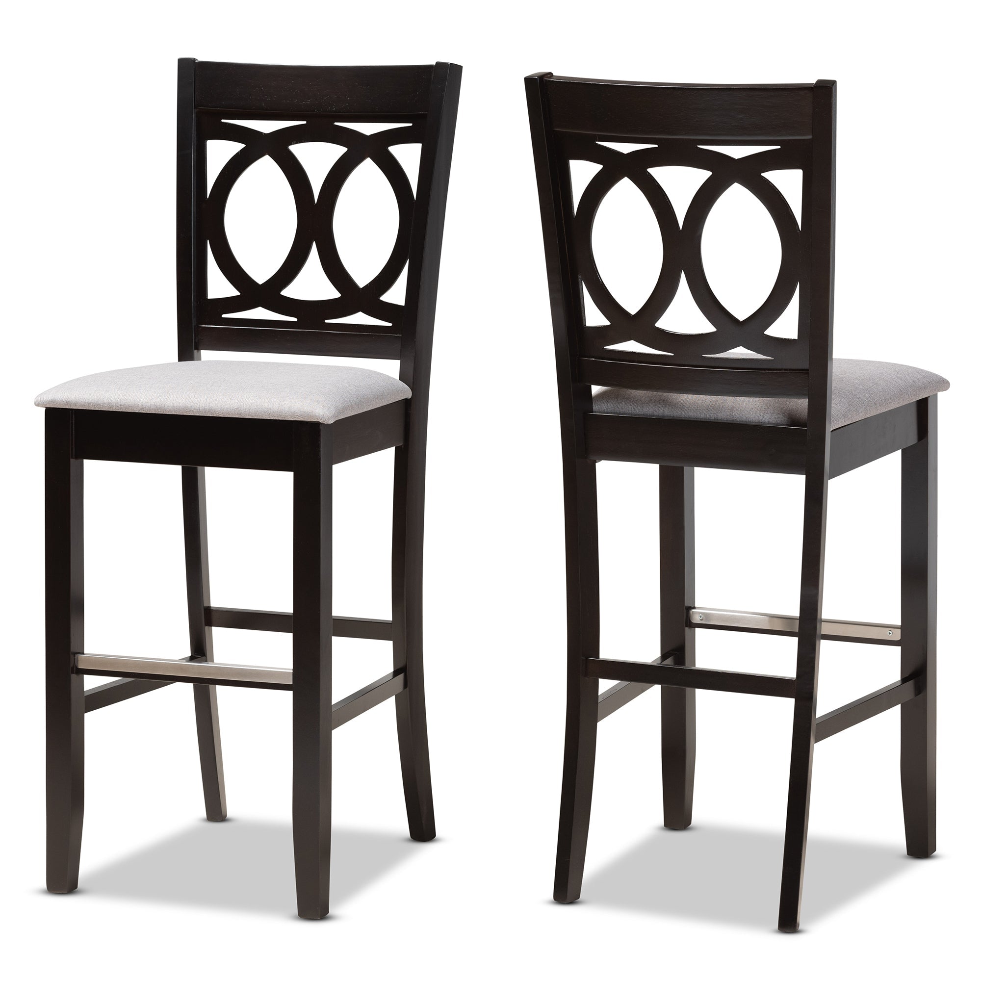 Carson Modern and Contemporary Grey Fabric Upholstered and Espresso Brown Finished Wood 2-Piece Bar Stool Set