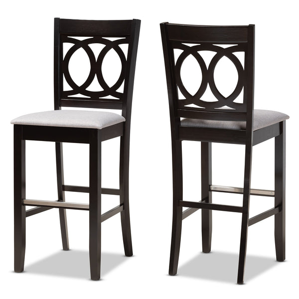 Carson Modern and Contemporary Grey Fabric Upholstered and Espresso Brown Finished Wood 2-Piece Bar Stool Set