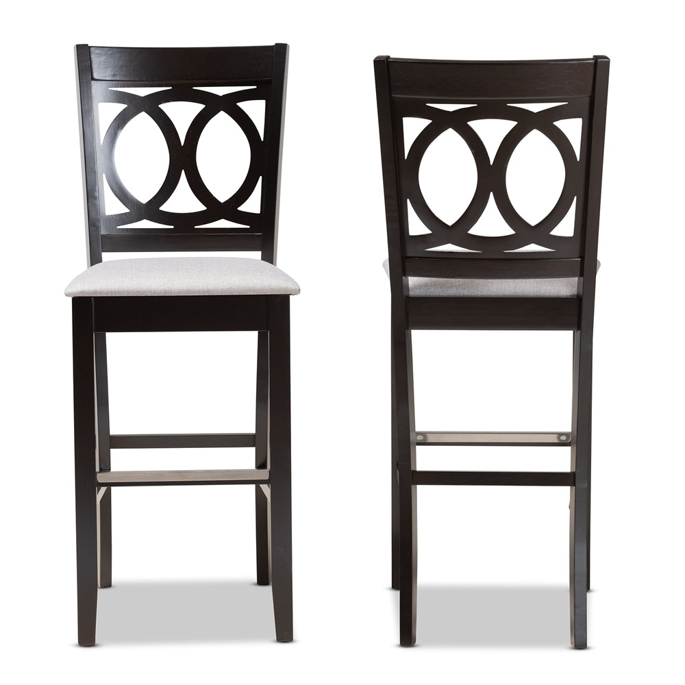 Carson Modern and Contemporary Grey Fabric Upholstered and Espresso Brown Finished Wood 2-Piece Bar Stool Set