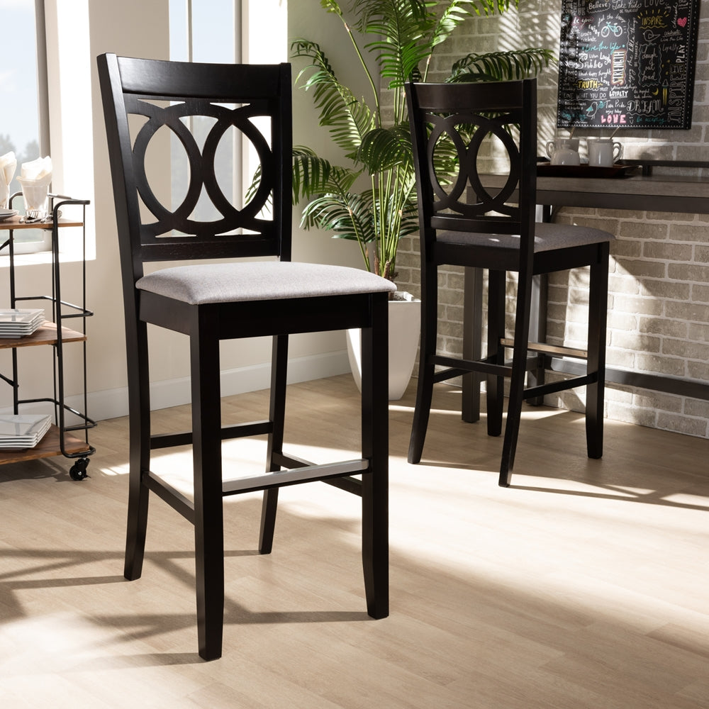 Carson Modern and Contemporary Grey Fabric Upholstered and Espresso Brown Finished Wood 2-Piece Bar Stool Set