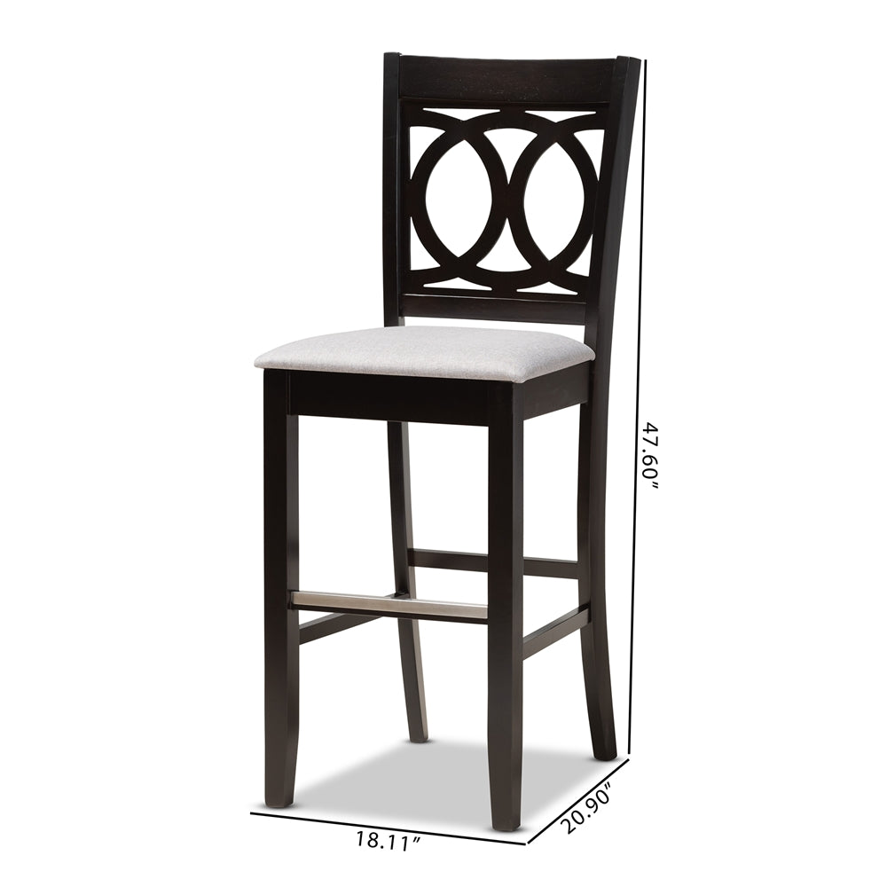 Carson Modern and Contemporary Grey Fabric Upholstered and Espresso Brown Finished Wood 2-Piece Bar Stool Set