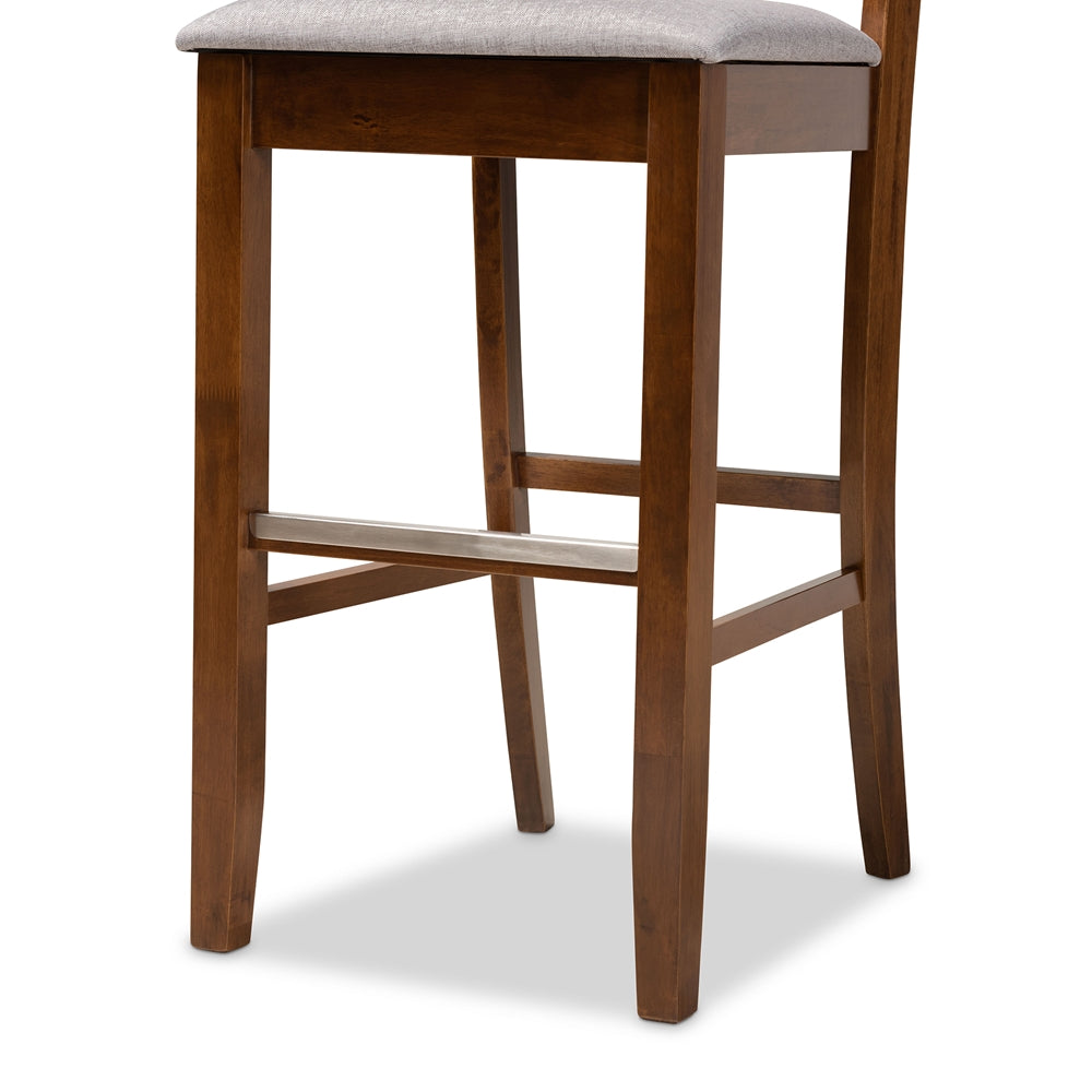 Carson Modern and Contemporary Grey Fabric Upholstered and Walnut Brown Finished Wood 2-Piece Bar Stool Set