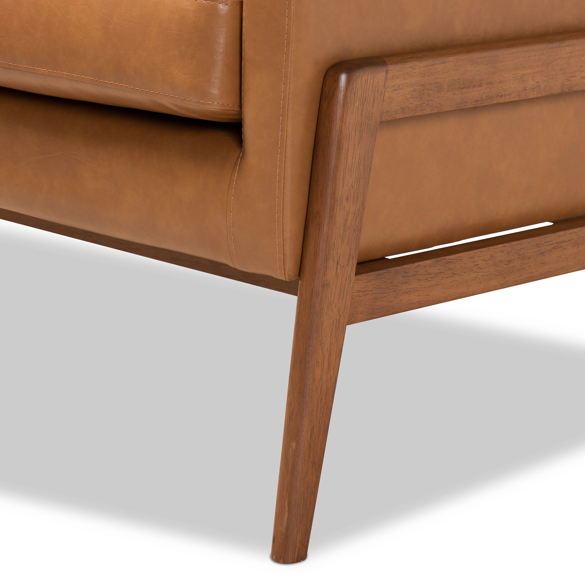 Perris Mid-Century Modern Tan Faux Leather Upholstered and Walnut Brown Finished Wood Lounge Chair
