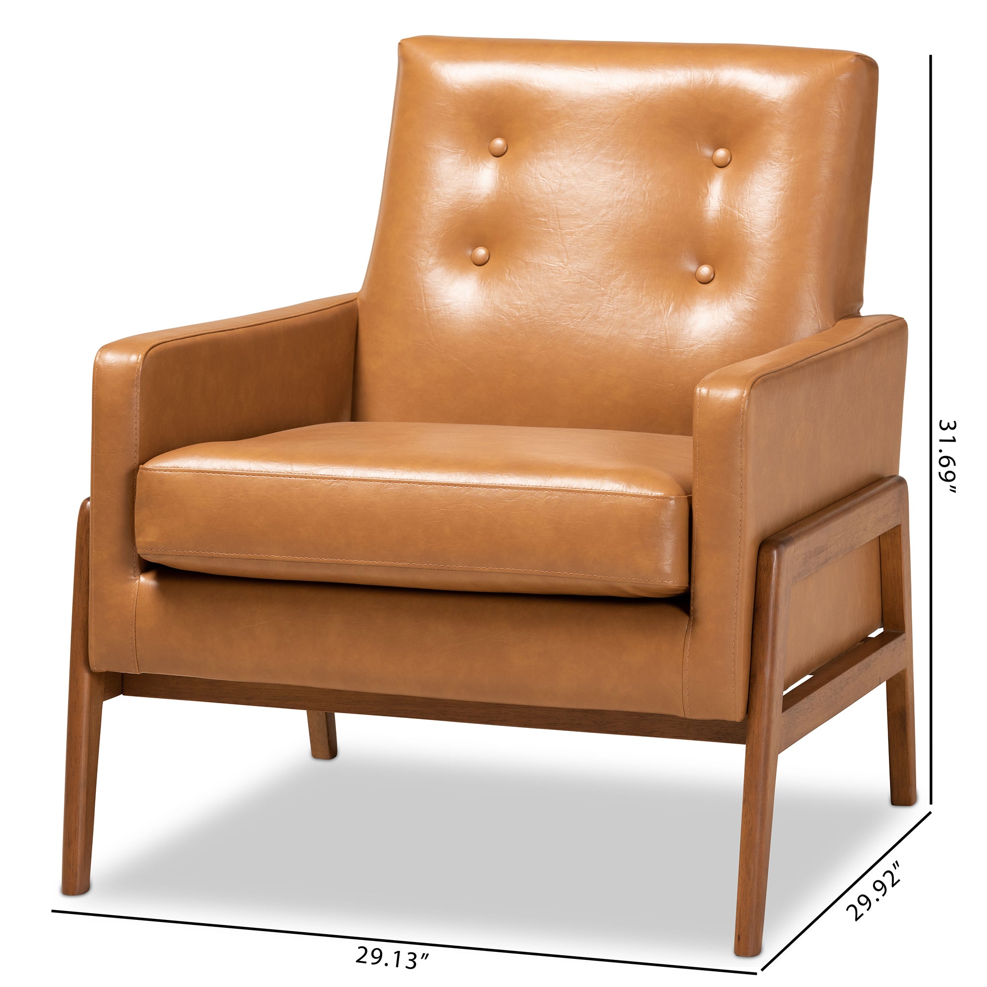 Perris Mid-Century Modern Tan Faux Leather Upholstered and Walnut Brown Finished Wood Lounge Chair