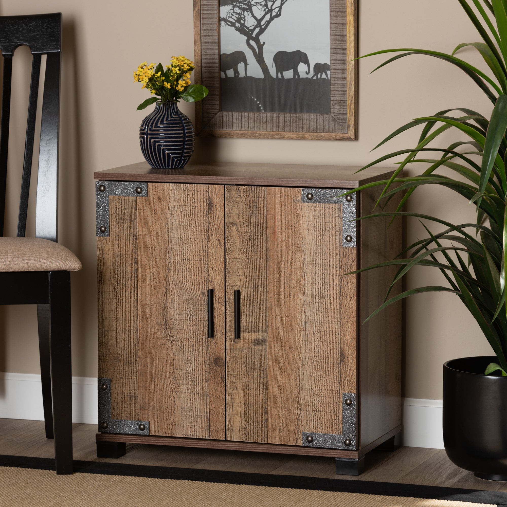 Cyrille Modern and Contemporary Farmhouse Rustic Finished Wood 2-Door Shoe Cabinet