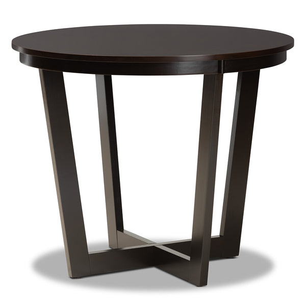 Alayna Modern and Contemporary Dark Brown Finished 35-Inch-Wide Round Wood Dining Table