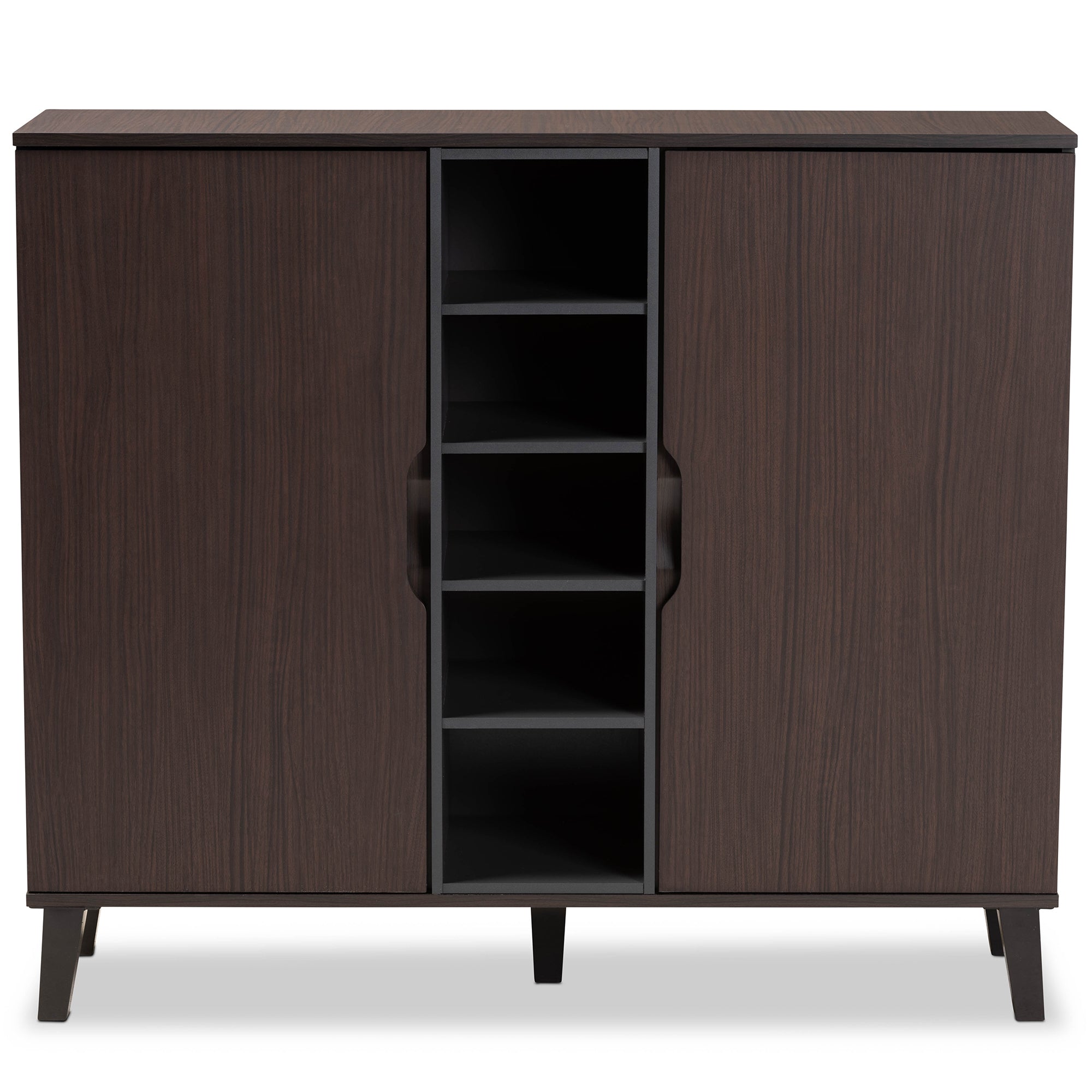 Idina Mid-Century Modern Two-Tone Dark Brown and Grey Finished Wood 2-Door Shoe Cabinet