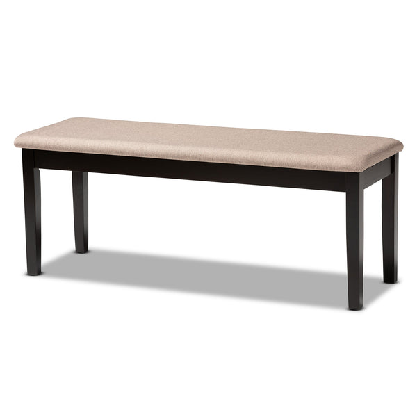 Teresa Modern and Contemporary Transitional Sand Fabric Upholstered and Dark Brown Finished Wood Dining Bench