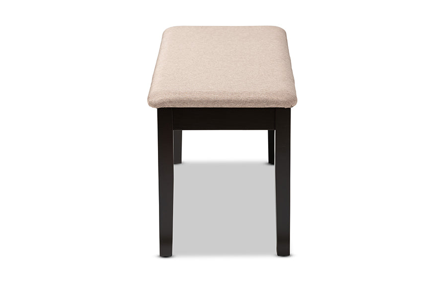 Teresa Modern and Contemporary Transitional Sand Fabric Upholstered and Dark Brown Finished Wood Dining Bench