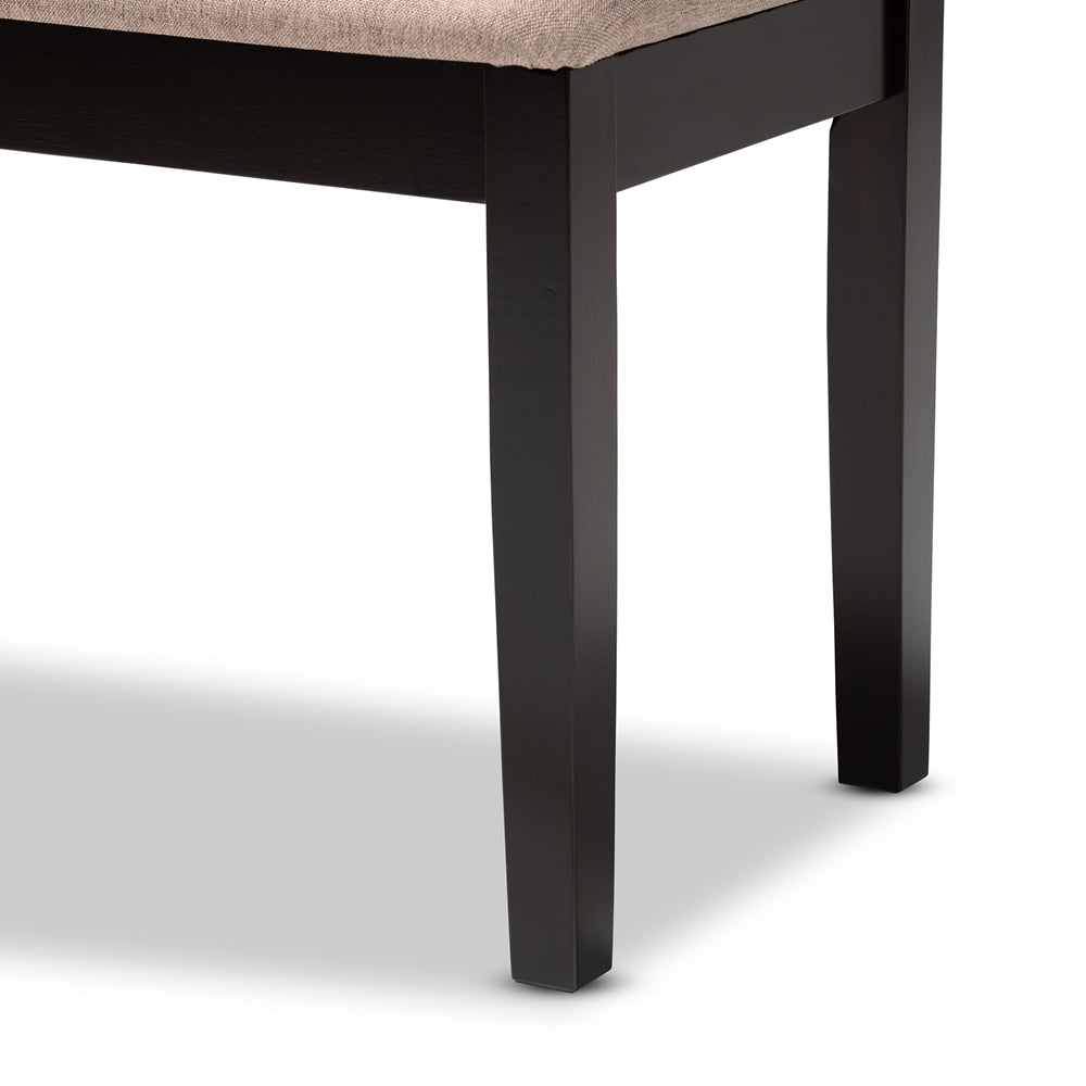 Teresa Modern and Contemporary Transitional Sand Fabric Upholstered and Dark Brown Finished Wood Dining Bench