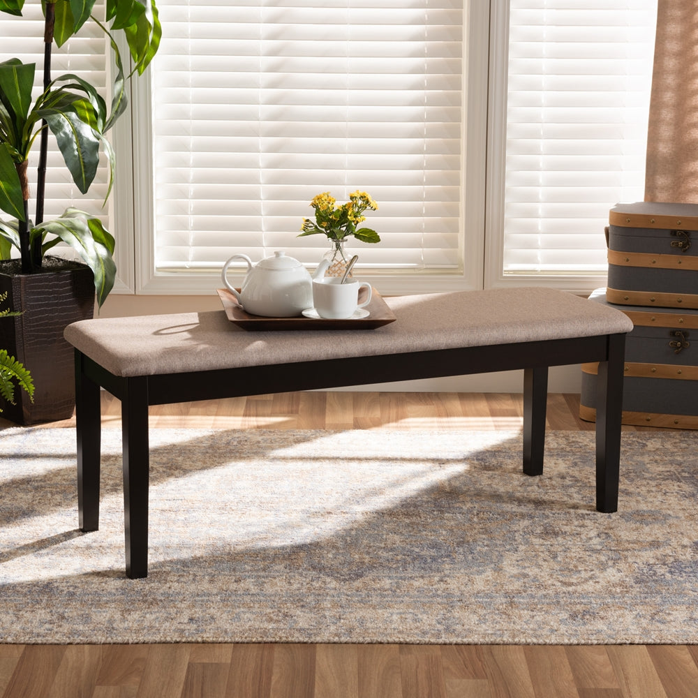 Teresa Modern and Contemporary Transitional Sand Fabric Upholstered and Dark Brown Finished Wood Dining Bench