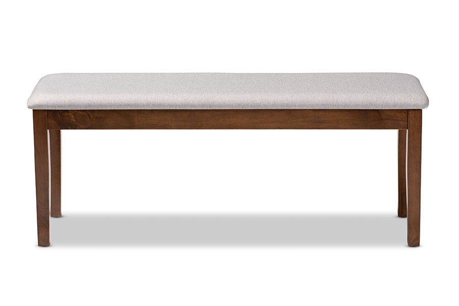 Teresa Modern and Contemporary Transitional Grey Fabric Upholstered and Walnut Brown Finished Wood Dining Bench