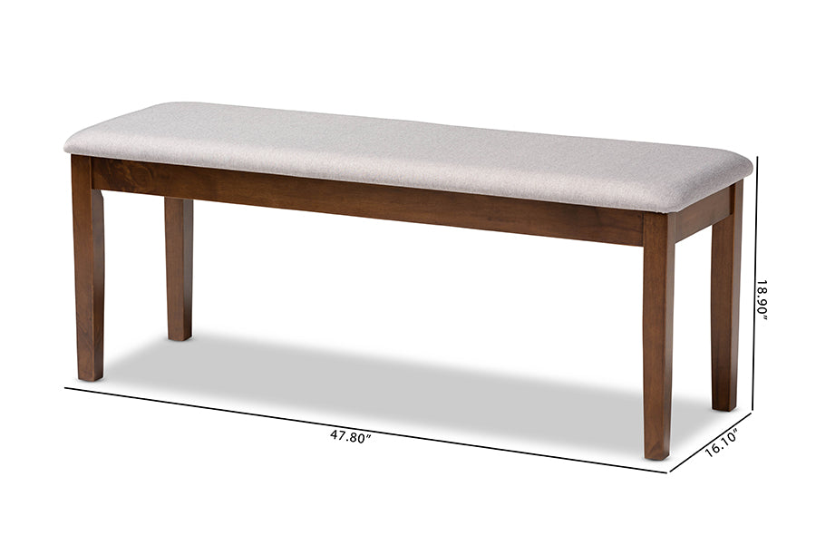 Teresa Modern and Contemporary Transitional Grey Fabric Upholstered and Walnut Brown Finished Wood Dining Bench